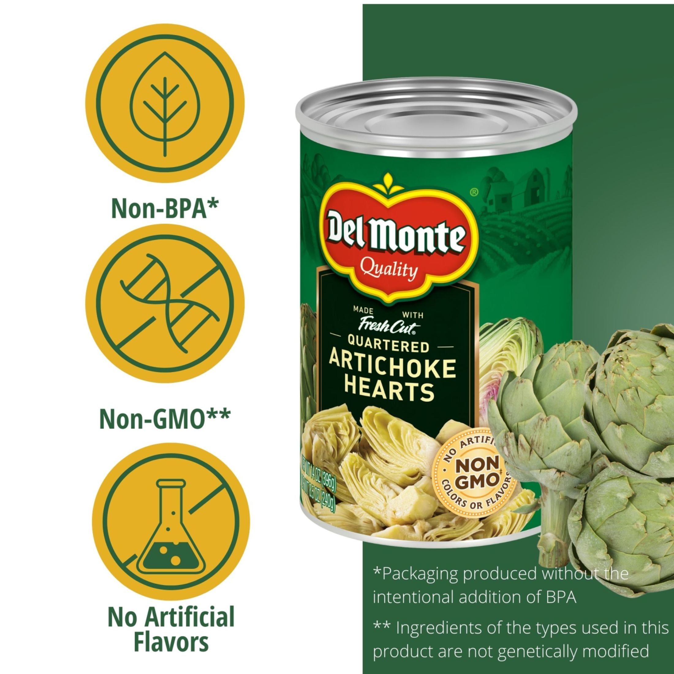 (6 pack) Del Monte Quartered Artichoke Hearts 14 oz Can, Canned Vegetables