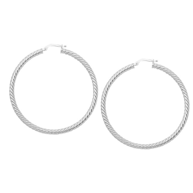 14k White Gold Twisted Hoop Earrings, Diameter 25 mm