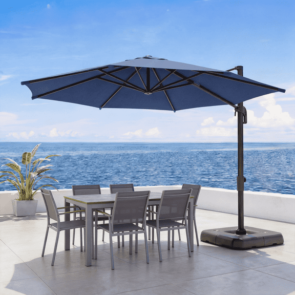 LAUSAINT HOME 10 Feet Round Patio Umbrella, Outdoor Large Cantilever Round Windproof Patio Offset Umbrella with 360° Rotation for Backyard, Navy Blue