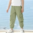 thumbnail image 2 of CYRBOKO Boys Summer Cargo Pants, Elastic Waist Holiday Casual Loose Long Pants Green Size 7-8 T, 2 of 7