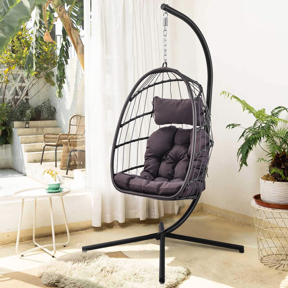 Hammock Chair,Swing Chair with Cushion and Pillow Foldable Wicker Chair,Hanging Egg Chair Rattan Chair,Lounging Chair for Indoor Outdoor Bedroom Patio Garden 