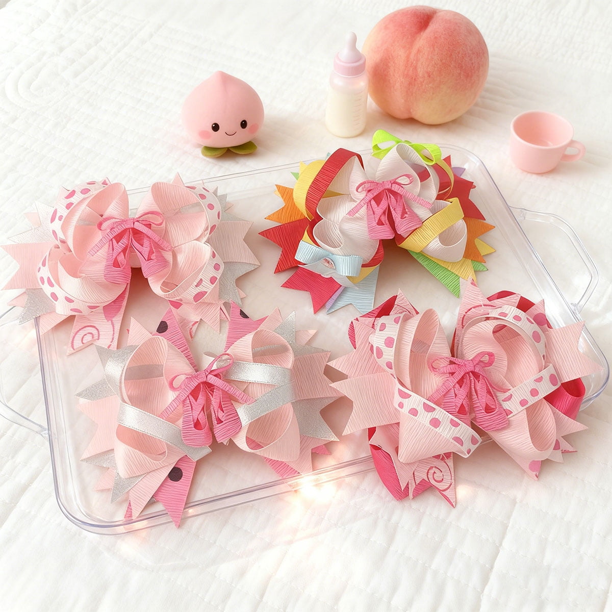JoyBowie 4 Pcs 5inch Layered Grosgrain Hair Bows for Girls 3-8 Years, Decorative Hair Clips for Birthday Parties & Daily Hairstyles