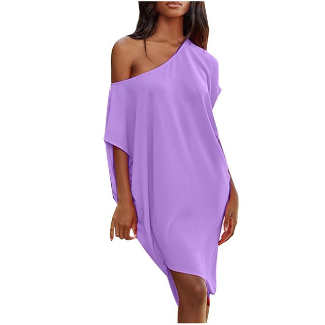 Vestidos lisos de manga con hombros descubiertos informales sexys a la moda de verano para mujer Fridja bnh6718
