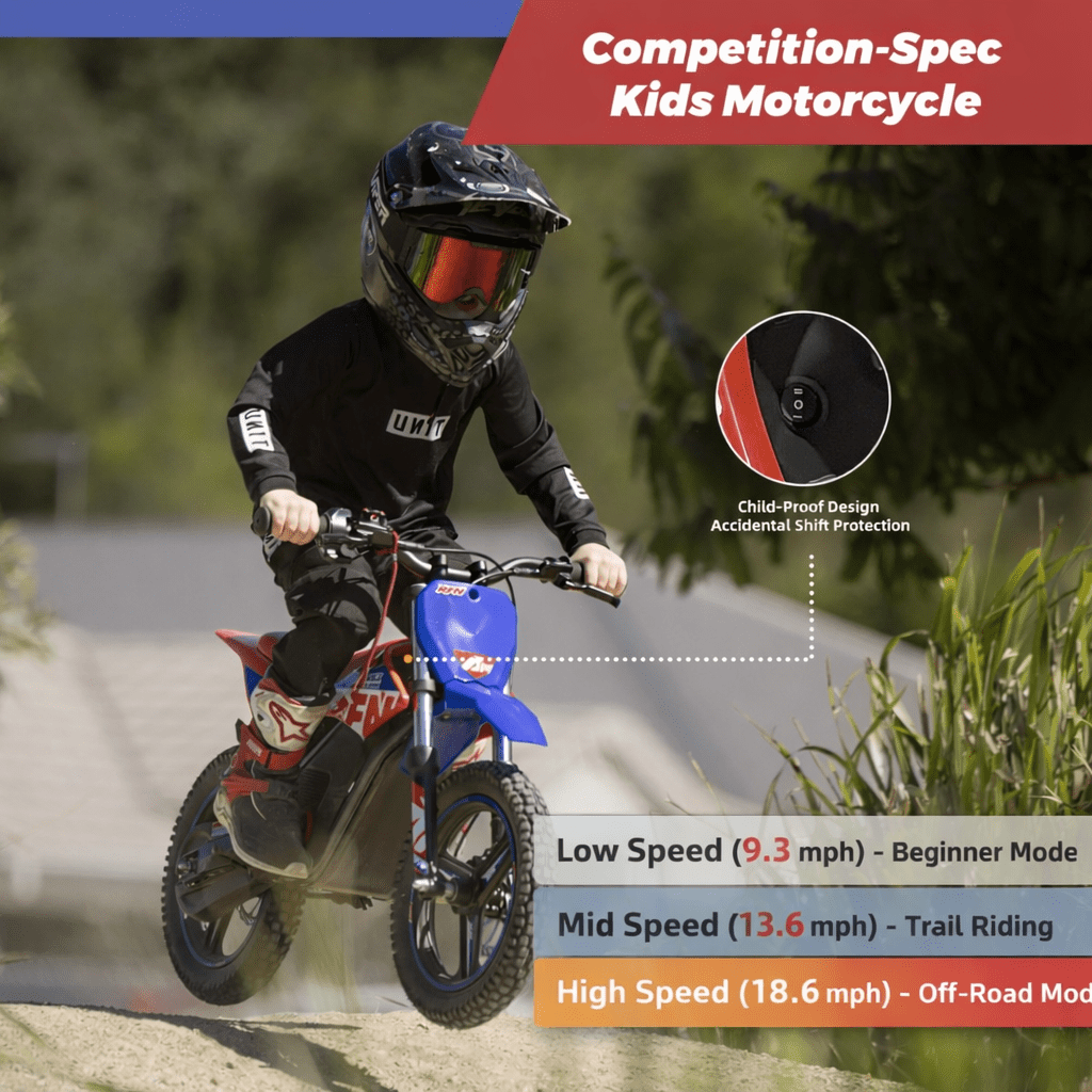 RFN Kids Electric Bikes,Max 500W with 3 Modes Speed,18.6 mph Max and 11.2 Mile Range.Front Shock dirt bike,Great Gift for 3–6