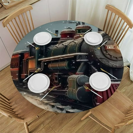 

Sheronv Christmas Tree Round Table Cover Stain Resistant Washable Indoor Outdoor Tablecloth Kitchen Dining Wedding Parties 100% Polyester Fiber 54-58