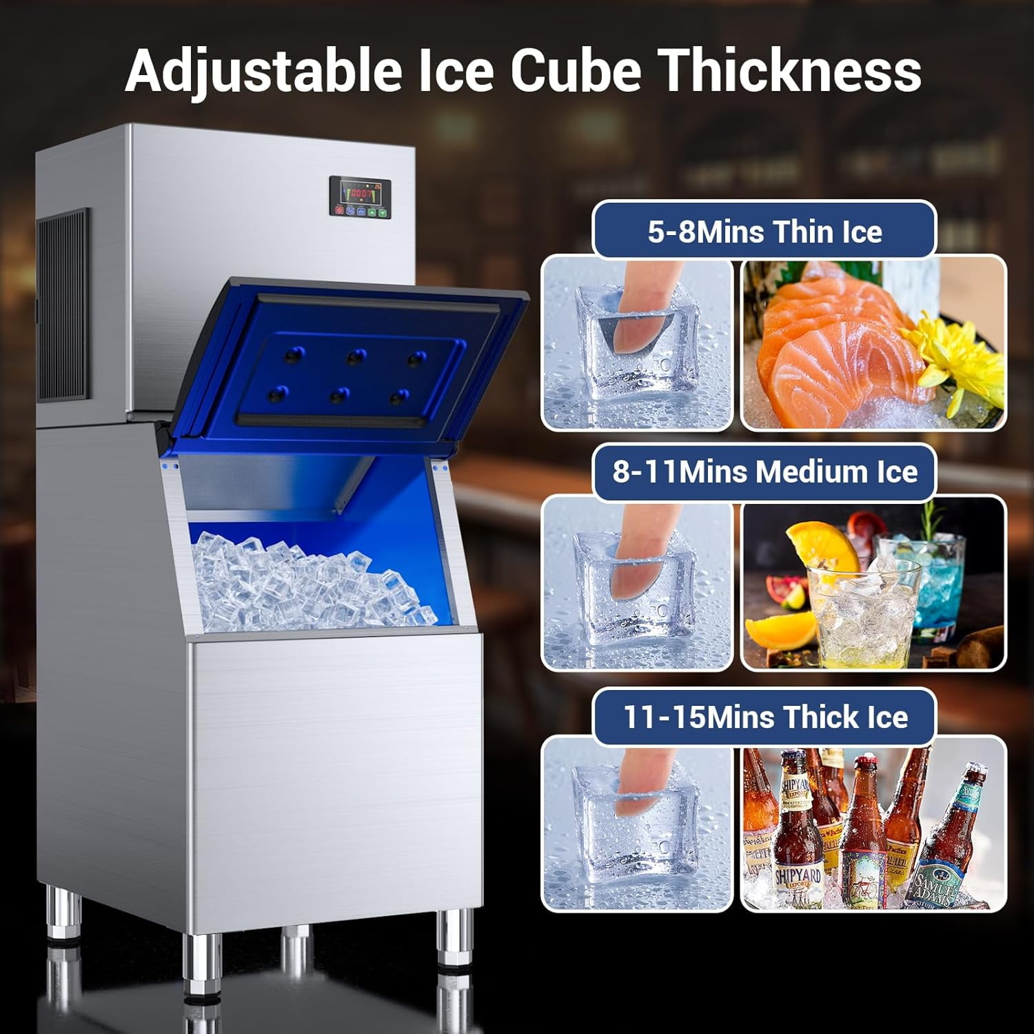 Compact Commercial Ice Maker - 450Lbs/24H Output, Self-Cleaning System, Large Storage Bin for Restaurant, Bar & Commercial Kitchens