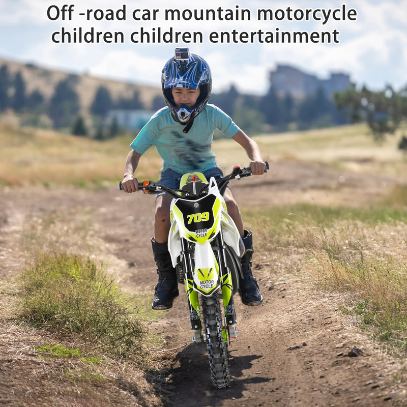 49cc Kids Dirt Bike, 2-Stroke Gas Powered Mini Motocross Motorcycle for Ages 6-12, Off-Road Dirtbike with Dual Disc Brakes, Shock Absorption, 10-Inch Tires, Max Speed 40KM/H, Supports 220 LBS