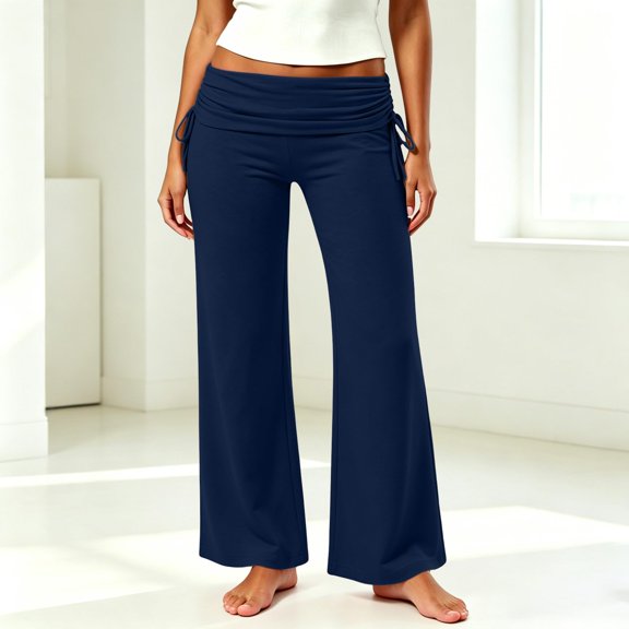 Fold Over Yoga Pants for Women Wide Leg High Waist Gym Stretch Fall Lounge For Sport Workout Yoga M