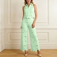 thumbnail image 2 of Summer Solid Color Sleeveless Turn Down Collar Lapel Hollow Out Lace Vest and Wide Leg Pants Two Piece Outfit for Women Green XXXL, 2 of 4