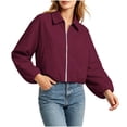 thumbnail image 4 of Perfectbot Women's Cropped Bomber Jacket with Relaxed Balloon Sleeves & Collar, Trendy Fall Outerwear, 4 of 8