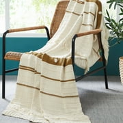 Modern Threads 100% Adult Cotton Knit Throw, 50" x 70", Tarek, Ivory/Gold