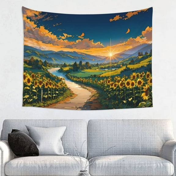 Hirioo Sunflowers At Sunset Print Tapestry Lightweight Fabric for Bedroom Aesthetic Home Wall Dorm Décor Living Room Decor 29x37 Inch