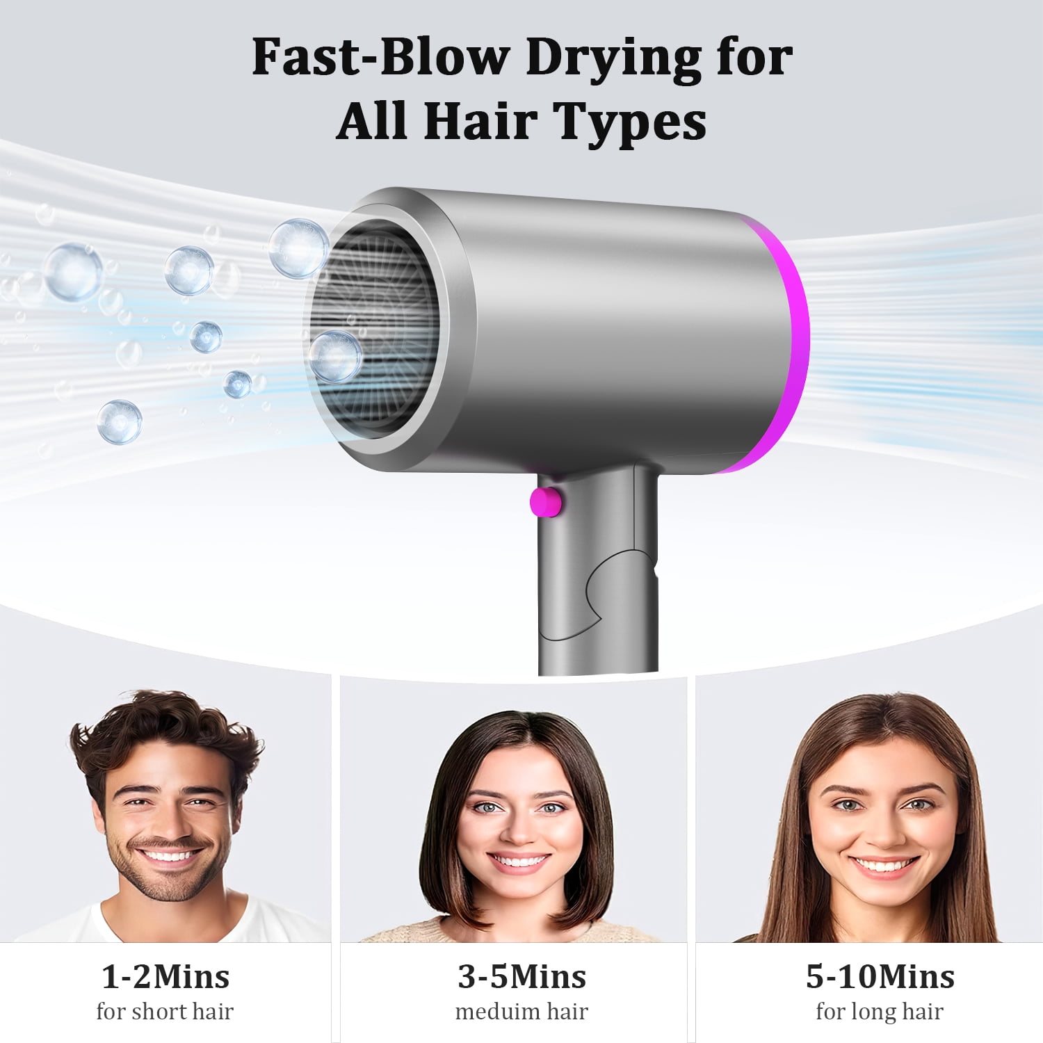 1800W Hair Dryer, Fast Hair Blower with Diffuser & Nozzles, Negative Ionic Blow Dryer for Women with Constant Temperature, Hair Dryer with Ceramic Technology Fasting Drying