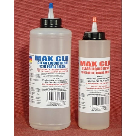 MAX CLR A/B Crystal Clear Epoxy Resin Coating for 3D Printed PLA, PVC, PET¦ FDA Compliant Food Safe Coating ¦ Casting Resin ¦ Impact Resistant ¦ Waterproof ¦ Low Toxicity ¦ Tabletop ¦ Bar Top Coating