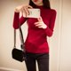 thumbnail image 1 of Jersey de punto de cuello alto de color sólido para mujer Tops delgados de manga larga (rojo) Ndcxsfigh Para estrenar, 1 of 5