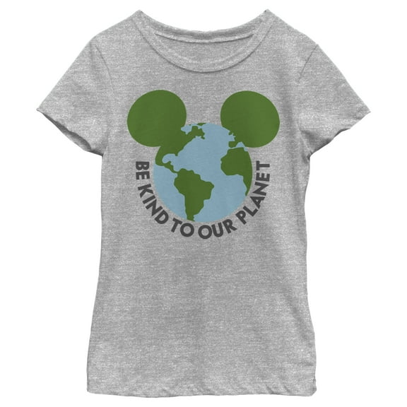 Girl's Mickey & Friends Be Kind to Our Planet Mickey Mouse Logo  Graphic Tee Athletic Heather Small