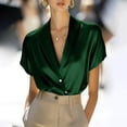 thumbnail image 2 of ZHYou Womens Luxe Satin Blouses Deep V-Neck Short Sleeve Wrinkle-Resistant Suit Shirts,Green,XL, 2 of 9
