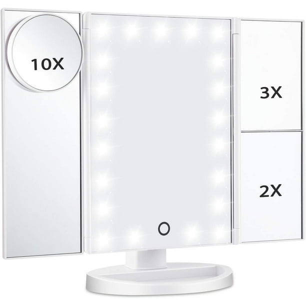 Led Lighted Makeup Mirror, Magicfly 10X 3X 2X 1X Magnifying Mirror 21 LED TriFold Vanity Mirror