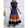 thumbnail image 5 of Women Party Color Block Dress High Waist Short Sleeve Maxi V Neck Dress Casual Ruched Ruffle Hem Dress Style 1 M, 5 of 8
