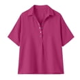 thumbnail image 6 of Cotton Linen Tops for Women Short Sleeve Collared Blouses Shirt Loose Fit 1/2 Button Summer Vacation Travel Daily Wear, M, 6 of 7