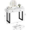 thumbnail image 2 of M optimized Vanity Desk with Mirror, Small Makeup Vanity with 2 Drawers, Modern Vanity Organizer with 3 Color Lights＆Adjustable Brightness, Dressing Table for Bedroom, White, 2 of 6