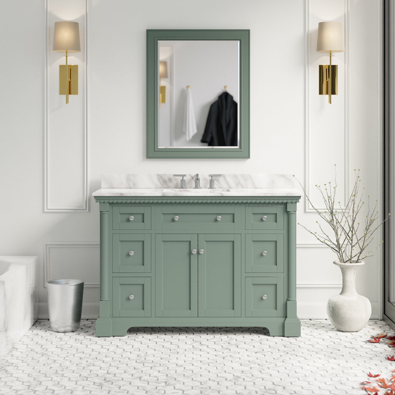 Sydney 48" Bathroom Vanity with Sage Green and Carrara Marble