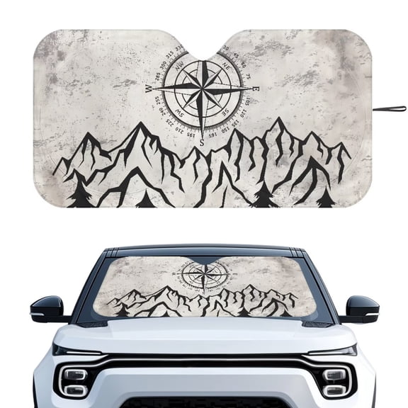 XYZCANDO Mountain Car Windshield Sunshades Forest Foldable Window Shade Sun Visor Protector Aluminum Foil Film Car Winshield Sunshade Universal Fit for Most Cars SUVs Sedans
