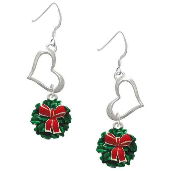 Delight Jewelry Enamel Wreath with Bow Open Heart French Earrings