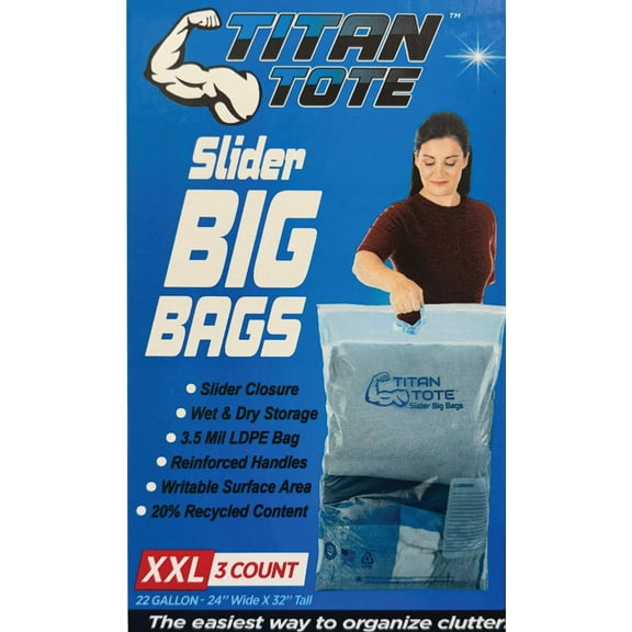 Titan Totes XX-Large Christmas Storage Slider Big Bags with Handles, 22 Gallon, 3 Bags per Carton