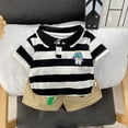 thumbnail image 2 of EnJoCho Baby Suspenders and Bow Tie Set Summer New Boys Lapel Striped Short Sleeved T Shirt + Solid Color Shorts Fashion Two Piece Set Kids School Fashion Suit 12-18 Months, 2 of 9