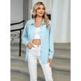 thumbnail image 6 of Womens Button Down Shirts Long Sleeve Textured Collared Work Blouse Dressy Casual Tops with Pocket  Blue S, 6 of 8