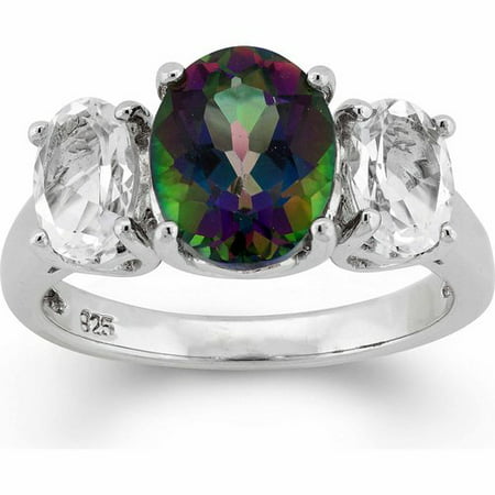 .20 Carat T.G.W. Mystic Green Topaz and White Topaz Sterling Silver Oval Ring