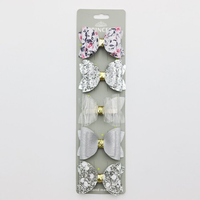 Conjuntos de 5 uds para niñas de 2,3 pulgadas, horquilla Kawaii de uso diario, pinza para el pelo lateral con lazo brillante, accesorios para el cabello, pasador bonito para niños, tocado colorido Dengxun unisex