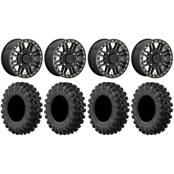 KMC Cage Beadlock 15" Wheels Black 37" MotoRavage XL Tires Sportsman RZR Ranger