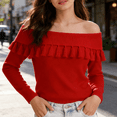 thumbnail image 5 of Trendy Womens Off The Shoulder Sweater with Handemade Fringe Fall Fashion Sweaters for Going Out, 5 of 8