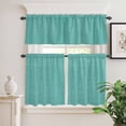 thumbnail image 2 of 3 Piece Kitchen Curtains and Valances Set Vintage Teal Green Cafe Curtains 24 Inch Length Farmhouse Retro Solid Color Linen Texture Valance & Tier Curtain for Living Room Bedroom 54"x18"+27"x24"*2, 2 of 6