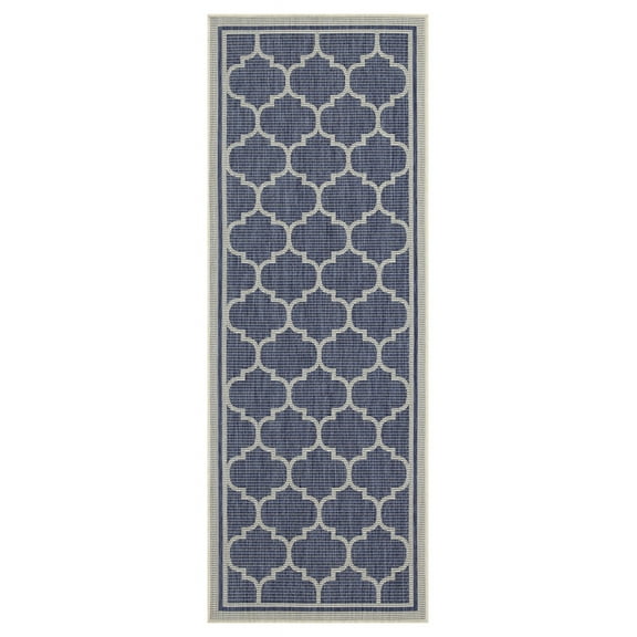 Blue Trellis Pattern Indoor/Outdoor Area Rug Runner 2 ft 7 in x 7 ft 3 in