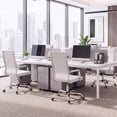 thumbnail image 2 of Vyrox Modern Office Chair, Mid-Back Faux Leather Swivel Reception & Conference Chair， Ergonomic Swivel Chair with Arms, White, 2 of 7