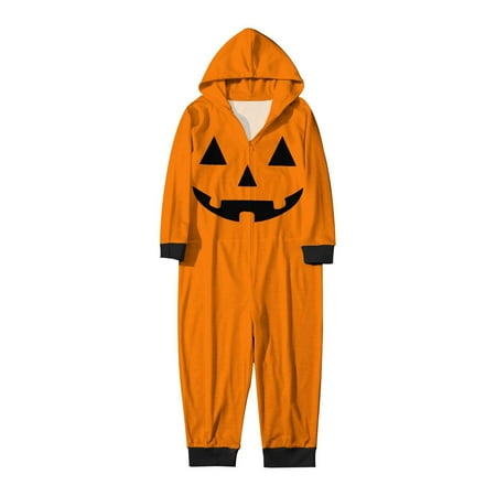 

Family Photo Outfits Halloween Parent Child Printed Hooded Zipper Home Jumpsuit Kid S Style Holiday Casual Pajamas Set Orange 5 Years - 6 Years