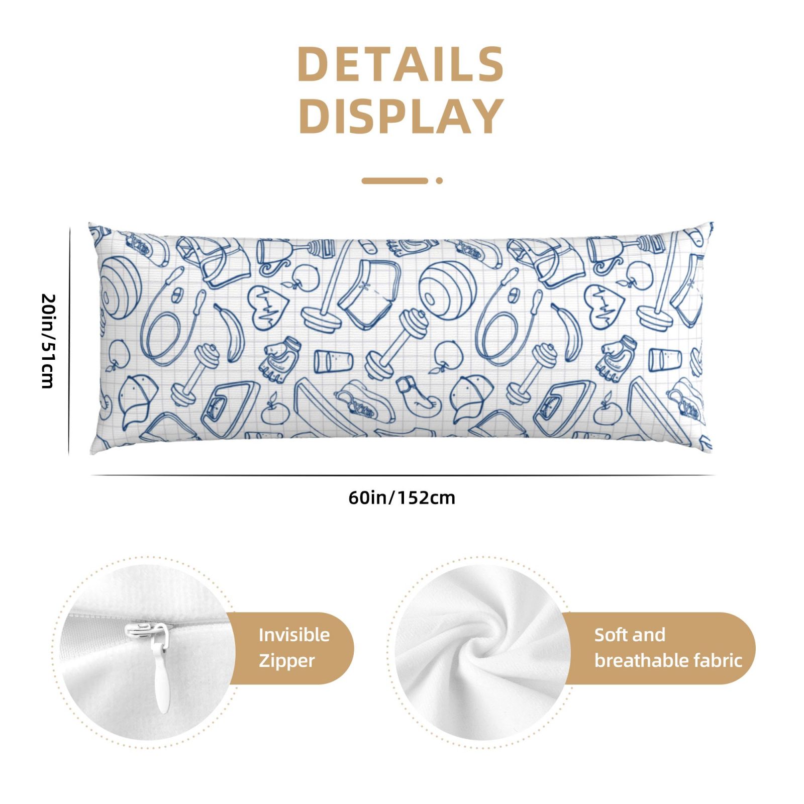 Naloa Fitness Guru Super Soft 20x60 Body Pillow Case,Long Side Hidden Zipper（PILLOWS ARE NOT INCLUDED）