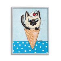 Stupell Industries Kitten Sundae Cone Animals & Insects Painting Gray Framed Art Print Wall Art, 16 x 20