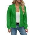 thumbnail image 3 of BXINGOHAI Women's Zip Up Textured Lightweight Bomber Jacket Casual Long Sleeve Outerwear Green S, 3 of 7