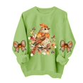 thumbnail image 2 of DeeHomeMo Women's Fall Sweatshirt, Long Sleeve Crewneck Pullover Top with Autumn Bird Leaves Graphic and Sleeve Bow Prints, Loose Sweatshirt for Thanksgiving Green,S, 2 of 5