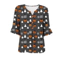 thumbnail image 4 of JOANKDMI Women Jack-o-Lantern and Ghost Shirt Striped V Neck Button Up Tunic With Spiderweb Details for Halloween Group Dress Up Casual Festive Holiday Matching Outfits, 4 of 7