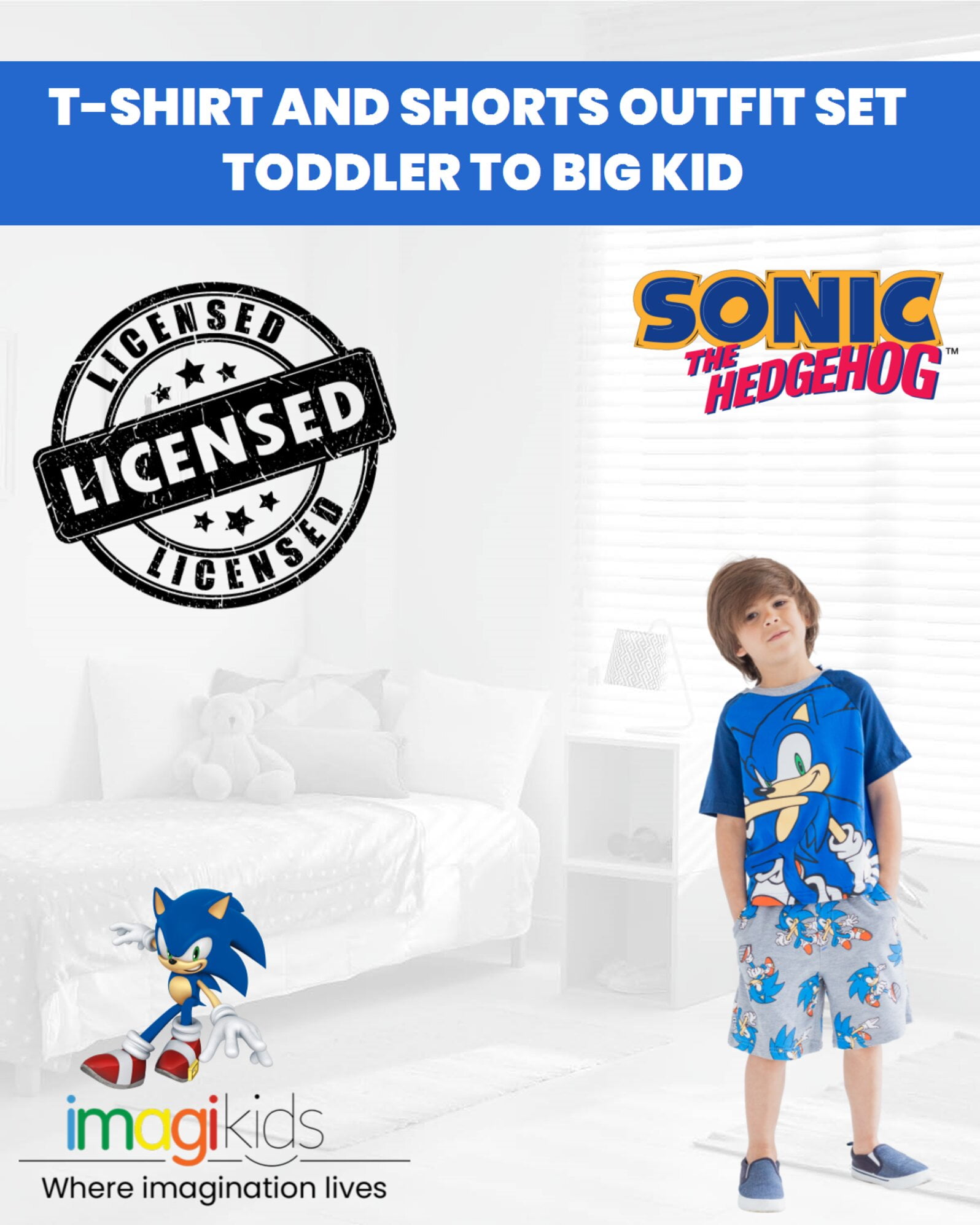 SEGA Sonic The Hedgehog Little Boys T-Shirt and French Terry Shorts Outfit Set Toddler to Big Kid
