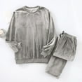 thumbnail image 2 of Solid Loose Pullover Outfits Womens Loungewear Suit 2 Piece Velour Sets Long Sleeve Pullover Tops with Long Pants Outfits Fall Winter Warm Velvet Sleepwear Sweatsuit Gray M, 2 of 7