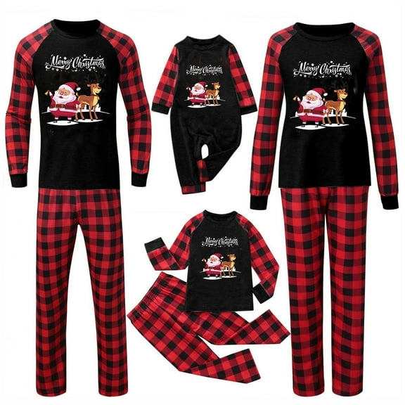 Odeerbi Matching Family Christmas Pajamas Sets Plaid Sleepwear Parent-Child Xmas Patchwork Plaid Printed Homewear Suits Round Neck 2025 Long Sleeve Two-piece Jammies Sets Loungewear for Mom