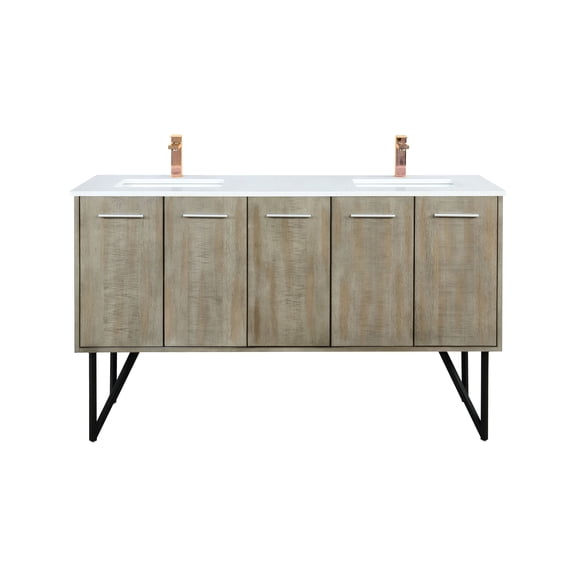 Lancy 60 in W Rustic Acacia Double Bath Vanity, Cultured Marble Top and Faucet Set