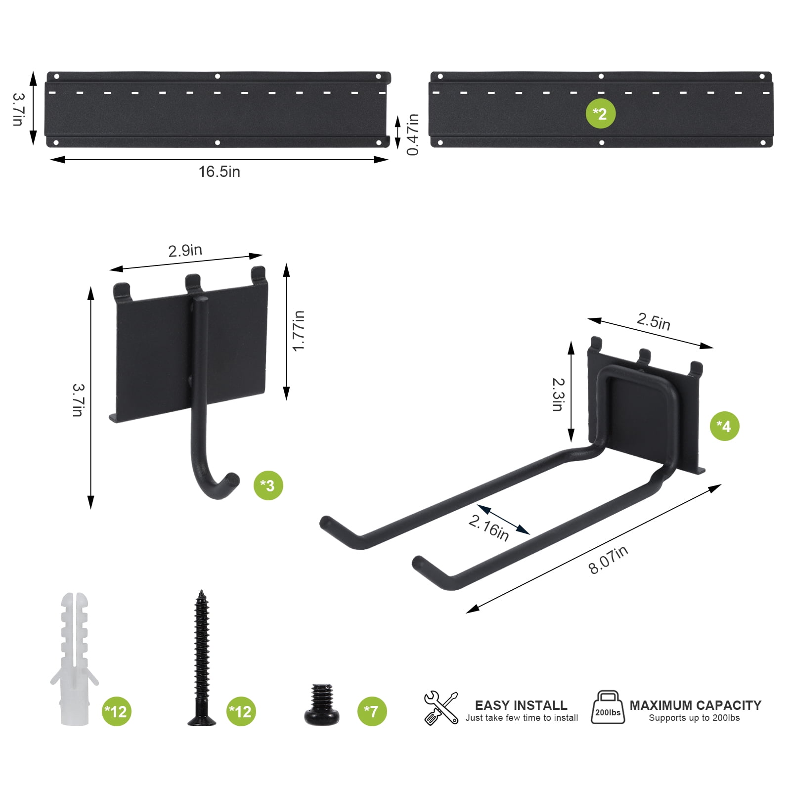 7-Hook Wall-Mounted Garden Tool Organizer Garage & Outdoor Storage Rack