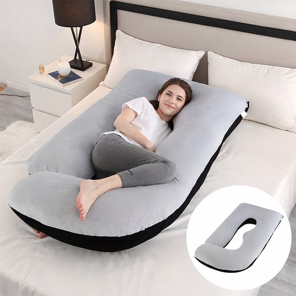 Pregnancy Pillow J Shaped Full Body Pillow with Velvet Cover, 60 inches Maternity Pillow for Pregnant Women Back, Legs and Belly Support